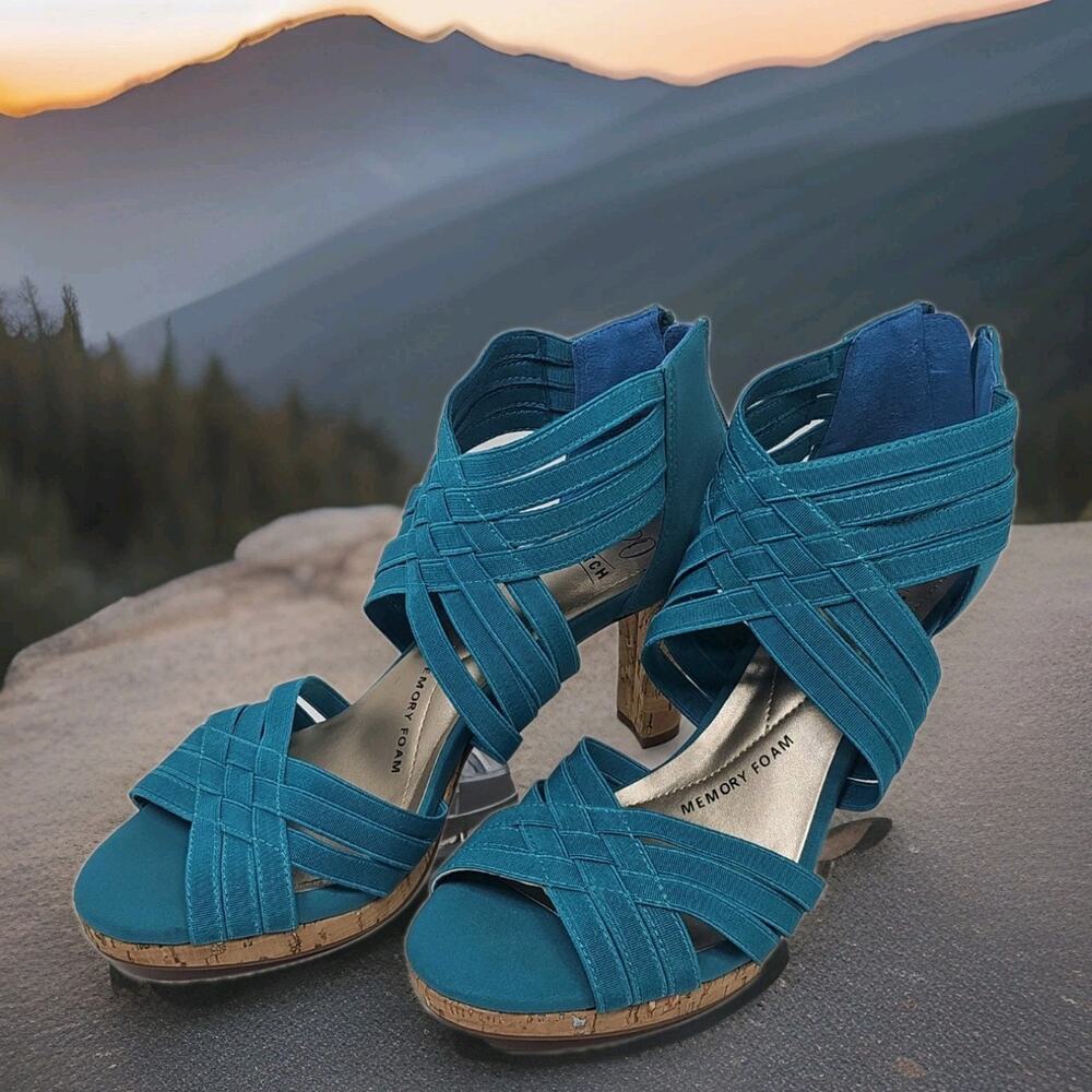 Impo Tauna Blue Stretch Elastic Platform Dress Sandals Size 9.5M